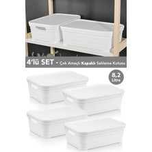 Meleni Home 4 Adet Kapaklı Dekoratif Piramit Saklama Kutusu - Dolap Düzenleyici Organizer Kutu 8,2 Litre Beyaz