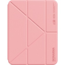 iPad 11.nesil A16 2025 Uyumlu Kılıf Skinarma Kalemlikli Arkası Şeffaf Standlı Magnetik Zeta Kılıf Pembe