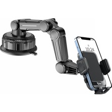 Bix BXCH15 Uzayabilen ve Ayarlanabilir Cam, Torpido ve Ön Panel Için Çok Fonksiyonlu Araç Içi Vantuzlu Telefon Tutucu Siyah