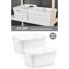 Meleni Home 2'li Delikli Dekoratif Piramit Saklama Kutusu - Dolap Içi Düzenleyici Organizer Kutu 10,8 Lt Beyaz