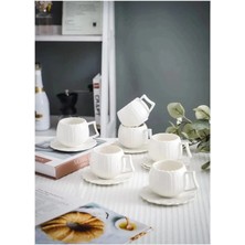 Yzhome 6 Kişilik Beyaz Porselen Papatya Kahve Fincanı Takımı Seti 90 ml