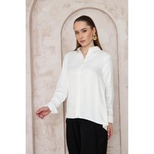 La Pante Kadın Gömlek Beyaz Kadın Gömlek Uzun Boy Kadın Tesettür Gömlek Kadın Düz Uzun Kollu Rahat