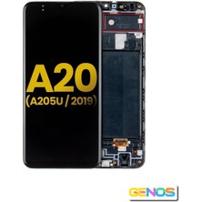 Genos Samsung Galaxy A20 A205 LCD Ekran Dokunmatik Siyah Çıtalı Orjinal Servis