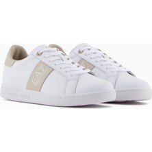 EA7 Kadın Bağcıklı Yanı Şeritli Sneaker - Beyaz