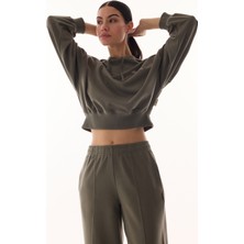 Penti Haki Kapüşonlu Crop Uzun Kollu Sweatshirt