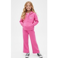 ML Çocuk Takım Gap Model Pembe Uzun Kollu Kapüşonlu 3 Iplik Şardonsuz Pamuk Fırçalı Kumaş