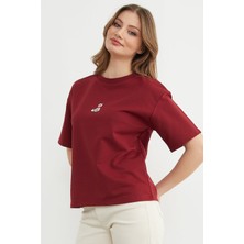 FullaModa Kedi Nakışlı Bisiklet Yaka Salaş Tişört