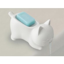 Printech3d Kedi Figürlü Akıtmalı Drenajlı Sabunluk / Sabun Tabağı (Beyaz) – Tekli
