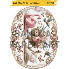 Banuca Paper Art ST218 Zarif, Kuğu Desenli Açık Zemin Sulu Transfer 25*35 cm