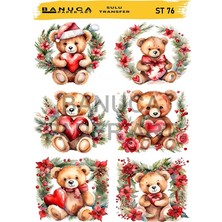 Banuca Paper Art ST76 Yeniyıl, Sevimli Ayıcık Desenli 25*35 cm Açık Zemin Sulu Transfer