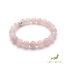 Doğal Pembe Kuvars Taş Bileklik 8 mm – Aşk ve Sevgi Taşı, Şifa ve Enerji Kristali, Elastik Takı