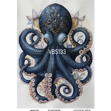 Baykuşca Lacivert Serisi VBS133 Ahtapot, Mavi Desenli 30*42 cm Pirinç Dekopaj