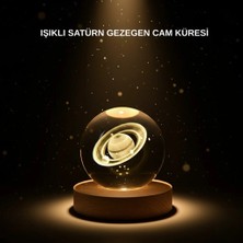 TE Dükkan Buğz Ahşap Tabanlı 3D Satürn Kristal Küre Atmosfer Lambası