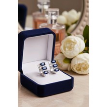 Tasarım Üç Taş Safir Montür Gümüş Küpe