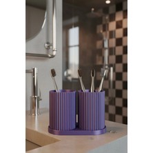 Boz Concept Home Modern Tasarım Mor Diş Fırçalık ve Macunluk Standı. Dekoratif Çizgili Banyo Düzenleyici Organizer