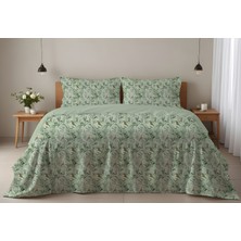 Evmila Adaçayı Yeşili Kuş ve Yaprak Desenli Çift Kişilik Nevresim Takımı - Çift Taraflı Kullanım 200X220CM