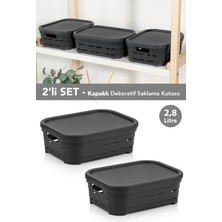 Meleni Home 2'li Kapaklı Delikli Dekoratif Piramit Saklama Kutusu - Dolap Düzenleyici Organizer 2,8 Lt Antrasit