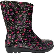 Emek Kadın Mor-Pembe Desenli 23 cm Kısa Bahçe Yağmur Çizmesi