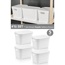 Meleni Home 4 Adet Kapaklı Dekoratif Piramit Saklama Kutusu - Dolap Düzenleyici Organizer Kutu 5 Litre Beyaz