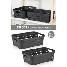 Meleni Home 2'li Delikli Dekoratif Piramit Saklama Kutusu - Dolap Içi Düzenleyici Organizer Kutu 8,2 Lt Antrasit