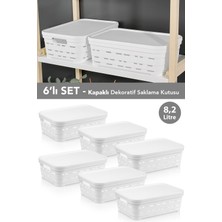 Meleni Home 6'lı Kapaklı Delikli Dekoratif Piramit Saklama Kutusu - Dolap Içi Düzenleyici Organizer 8,2 Lt Beyaz