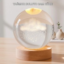 Moresun Buğz USB Bağlantılı 3D Kristal Yağmur Bulutu Lamba Ahşap Tabanlı Dekoratif Aydınlatma