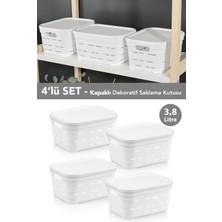 Meleni Home 4'lü Kapaklı Delikli Dekoratif Piramit Saklama Kutusu - Dolap Içi Düzenleyici Organizer 3,8 Lt Beyaz