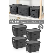 Meleni Home 4'lü Kapaklı Delikli Dekoratif Piramit Saklama Kutusu - Dolap Düzenleyici Organizer 5 Lt Antrasit