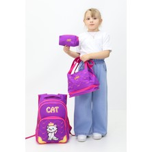 Neşeli Home Prenses Kedili 3'lü Kız Çocuk Okul Çanta Seti – (Sırt Çantası Termal Beslenme Kalemlik) Yeni Sezon