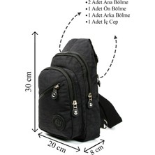Sannora Bags Unisex Siyah Su Geçirmez Krinkıl Çapraz Askılı Bel Omuz Çanta Göğüs Günlük