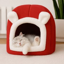 Bal Kabağı Kedi Evi – Peluş Kapalı Kışlık Mağara Tipi Kedi Yuvası Yastıklı Kedi Evi Oumo