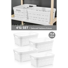Meleni Home 4'lü Delikli Dekoratif Piramit Saklama Kutusu - Dolap Içi Düzenleyici Organizer Kutu 10,8 Lt Beyaz