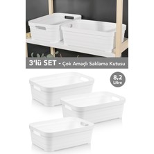 Meleni Home 3 Adet Dekoratif Piramit Saklama Kutusu - Dolap Içi Düzenleyici Çok Amaçlı Organizer 8,2 Litre Beyaz