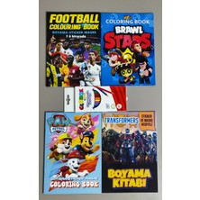 Ada Çanta Kırtasiye 4 Adet Stickerli Boyama Kitabı ve 12'li Kuru Boya Kalemi (Futbol/brawlstars/pawpatrol/trnsf) AD20515