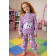 Aydoğan Kız Çocuk Kadife Polar Desenli Pijama Takımı 1680 Lila