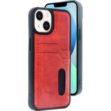 TE Dükkan Buğz Iphone 14 Kılıf Sara Kartvizitli Deri Kılıf - Kırmızı
