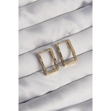 Pirinç Gold Renk Zirkon Taşlı Dikdörtgen Model Seranay Küpe EB-53-VICE/(1395) 2949
