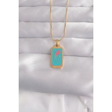 316L Çelik Gold Renk Mavi Mineli Tarot Kolye EB-53-VICE/(1395) 3159