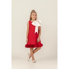 Eray Kids Kız Çocuk Eteği Fırfırlı Fiyonk Detaylı Kolsuz Özel Gün Abiye Elbise (9-12 Yaş)