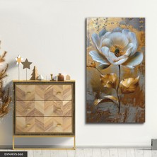 Evine Moda Yağlı Boya Görünümlü Gold Detaylı Beyaz Çiçek Tek Parça Kanvas - Canvas Tablo