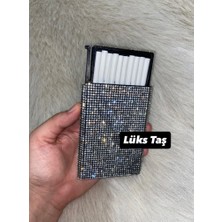 Lüks Taş taşlı gümüş renklı uzun slım tabaka [ 10 dal kapasıtelı ]
