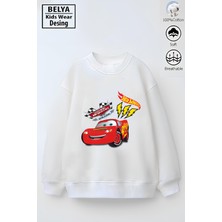 Belya Kids Wear Trend Çocuk Model Tam Kalıp Oversize Şimşek Mcqueen Tasarım 3 Iplik Pamuğa Pamuk Kumaş