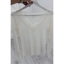 Pepicino Kemik Dantelli Modal Kaşmir Uzun Kollu Bluz 3483