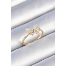 Pirinç Gold Renk Beyaz Mineli Zirkon Taşlı Kelebek Model Kadın Yüzük EB-53-VICE/(1395) 3725
