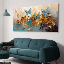 Evine Moda Mavi Kelebekler Gold Arkaplan Detaylı Tek Parça Kanvas - Canvas Tablo