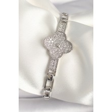 Pirinç Gümüş Renk Zirkon Taşlı Yonca Model Kadın Bileklik EB-53-VICE/(1395) 4338