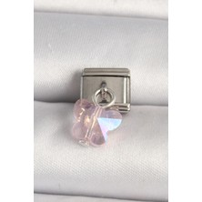 316L Çelik Gümüş Renk Pembe Zirkon Taşlı Kelebek Model Nomination Charm EB-53-VICE/(1395) 4544