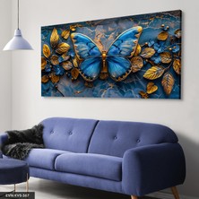 Evine Moda Mavi Kelebek ve Gold Yapraklar Tek Parça Kanvas - Canvas Tablo