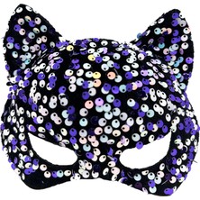 Sb Shopping Siyah Kadife Kumaş Üzerine Mor Beyaz Payetli Pullu Parti Maskesi 16X14 cm