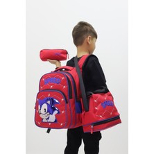 Neşeli Home Kirpi Sonic Erkek Çocuk 3’lü Okul Çanta Özel Sırt Çantası Beslenme Çantası Kalemlik Yeni Sezon